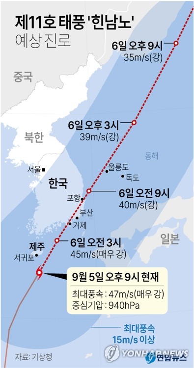 [태풍 힌남노]    Ventos fortes de 32,9 m/s na província de Nagasaki, Japão