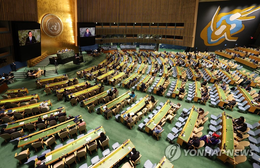 尹대통령, 11분 연설로 유엔 무대 데뷔…北대표부는 '빈자리'