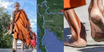 태국 70대 노승, 맨발로 3000㎞ 국토 일주 나선 사연