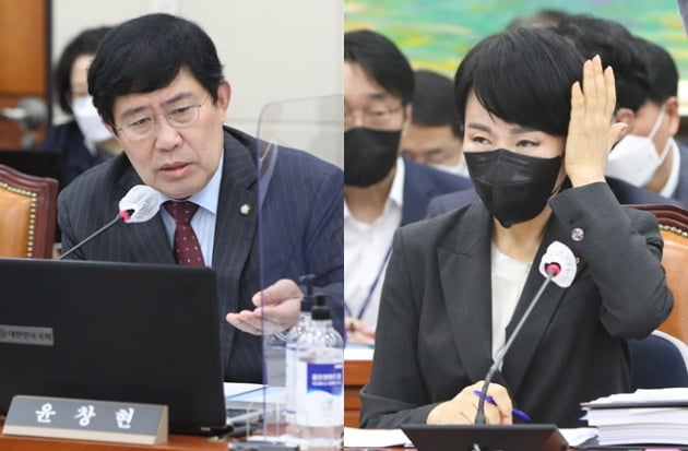 윤창현 국민의힘 의원(왼쪽)과 전현희 국민권익위원장(오른쪽). 사진=한경DB