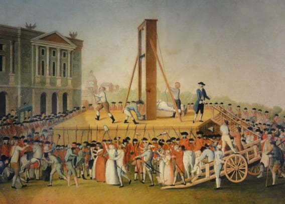 프랑스 왕비였던 마리 앙투아네트가 프랑스 혁명 때 단두대에서 처형당하는 장면을 그린 삽화. 그녀 역시 합스부르크 가문 출신으로, 오스트리아를 근대국가로 이끈 마리아 테레지아의 딸(11녀)이었다.