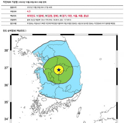 [속보] 기상청 "충북 괴산 북동쪽서 규모 4.3 지진 발생"