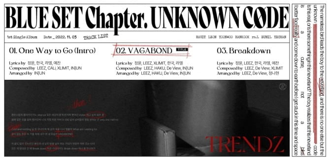 트렌드지, 새 싱글 ‘BLUE SET Chapter. UNKNOWN CODE’ 트랙리스트 오픈…타이틀곡은 ‘VAGABOND’