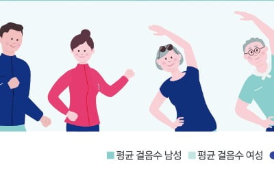 금요일 8016보 최다, 일요일 6055보 최저…60~70대, 요일별 걸음수 편차 거의 없어