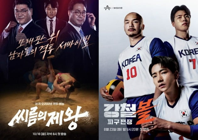 사진=tvN STORY·ENA '씨름의 제왕', 채널A '강철볼-피구전쟁' 포스터