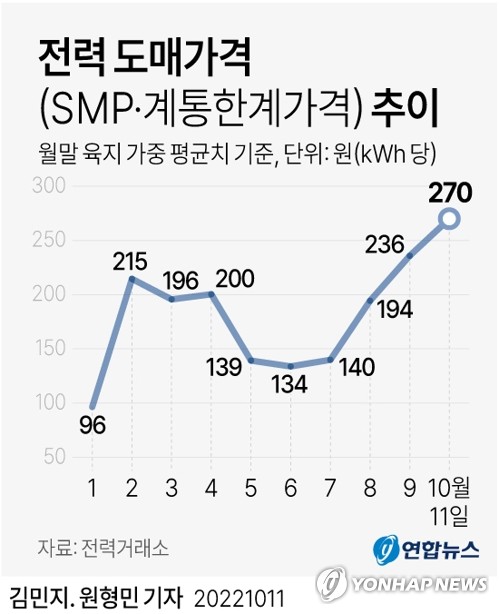 한전 사장 "전력도매가격 오늘 1kWh당 270원…사상 최고"(종합2보)