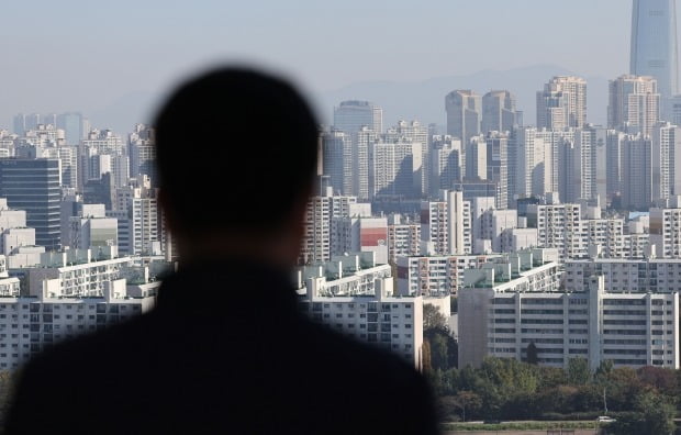 한 시민이 서울 송파구 일대 아파트 단지를 바라보고 있다. 사진=연합뉴스