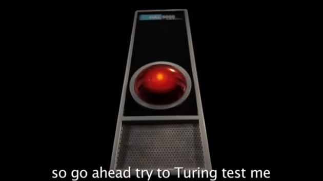 약 10년 전 나온 유튜브 채널 '에픽랩배틀즈오브히스토리(ERB)' 콘텐츠 중 한 장면. SF소설에 등장하는 AI컴퓨터 HAL9000이 '튜링테스트를 해보라'며 성능을 자랑하는 내용이다. 