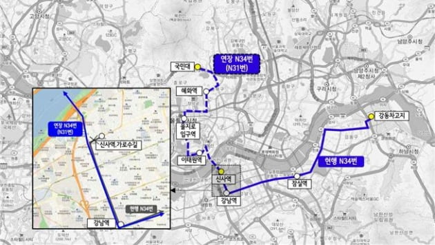 강동구, 올빼미버스 N31(구 N34 연장) 운행한다 