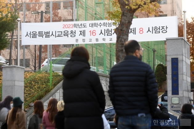 [포토] 교문 앞에서 수능대박 기원하는 부모님들