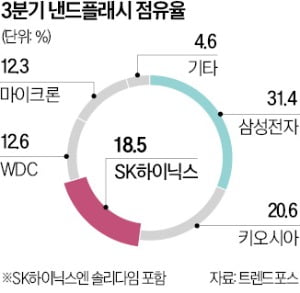 낸드 글로벌 수요 급감…SK하이닉스, 점유율 3위로 뚝