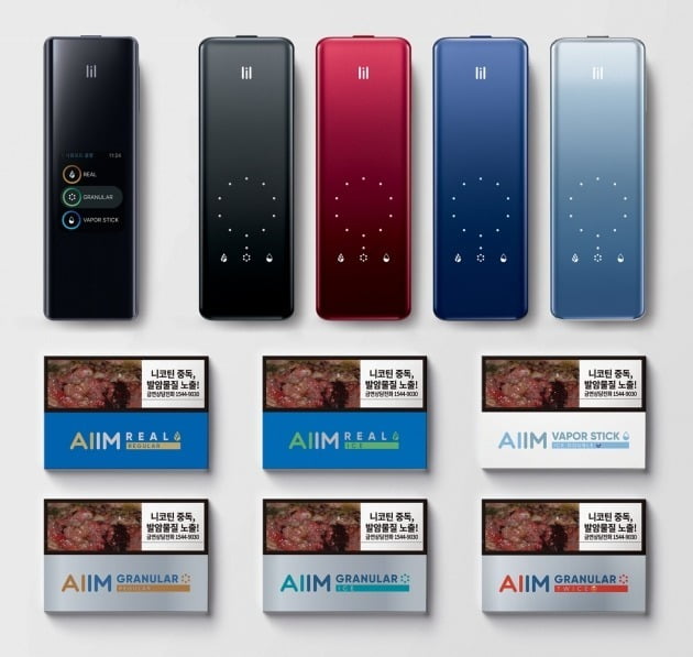 KT&G의 새로운 전자담배 플랫폼인 ’릴 에이블 프리미엄’ 1종과 ‘릴 에이블’ 기본 모델 4종, 전용스틱 ‘에임(AIIM)’ 6종 제품 이미지. 사진=KT&G 제공