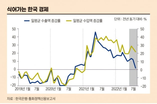  식어가는 한국 경제 (자료 : 한국은행, 통화정책신용보고서)