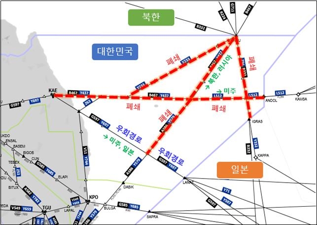 北미사일 발사에 동해 일부 항공로 폐쇄…"우회항로 이용해야"