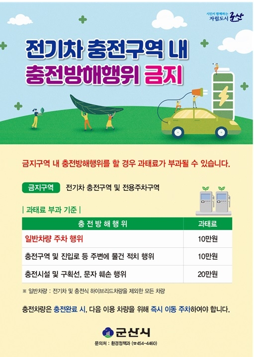 군산시, '전기차 충전방해행위' 내년부터 본격 단속