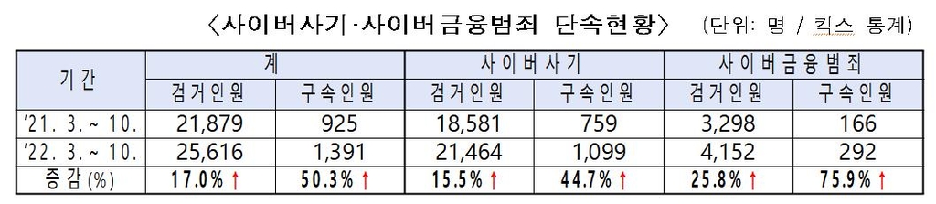 사이버사기·금융범죄 단속 8개월간 2만5616명 검거