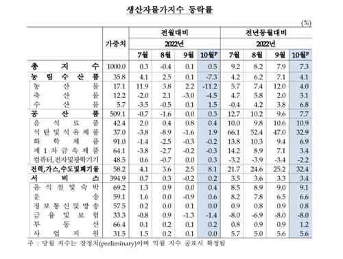 10월 생산자물가 0.5%↑…전기·가스요금 인상에 두 달째 상승