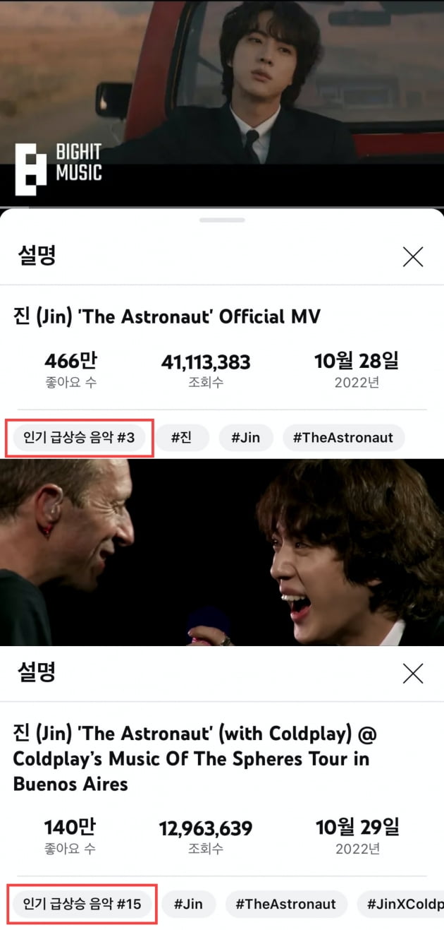 방탄소년단 진, 'The Astronaut', 全세계 유튜브 뮤직 트렌딩 17일 연속 1위.. K팝 솔로 가수 최장 '대기록'
