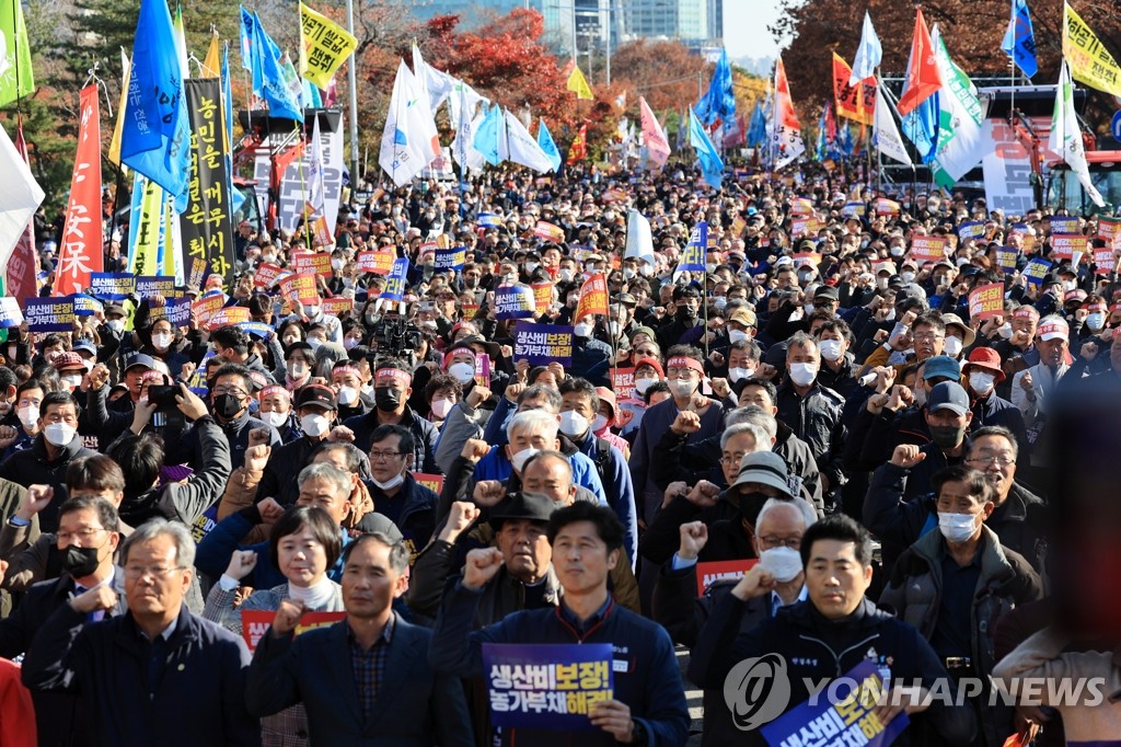 "밥한공기 쌀값 300원 보장"…농민단체 국회앞 집회