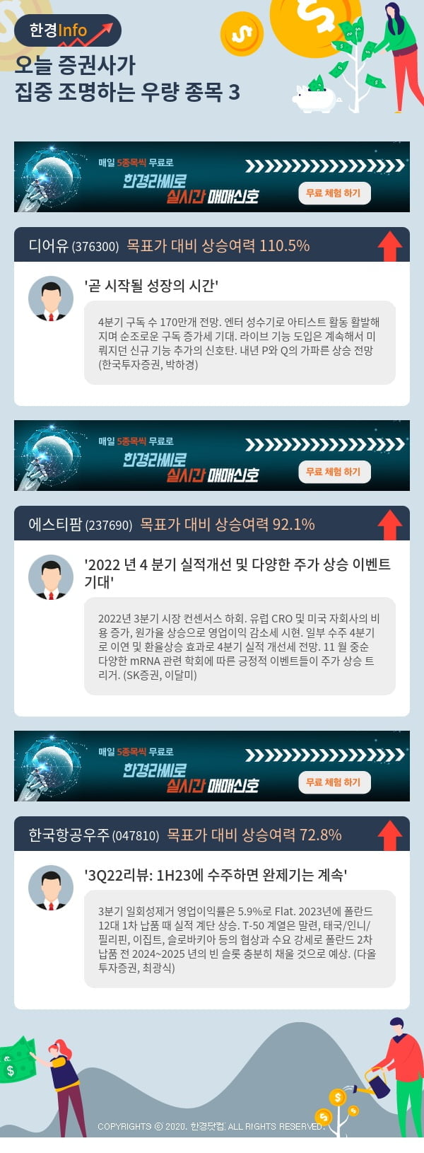 오늘 증권사가 집중 조명하는 우량 종목 3