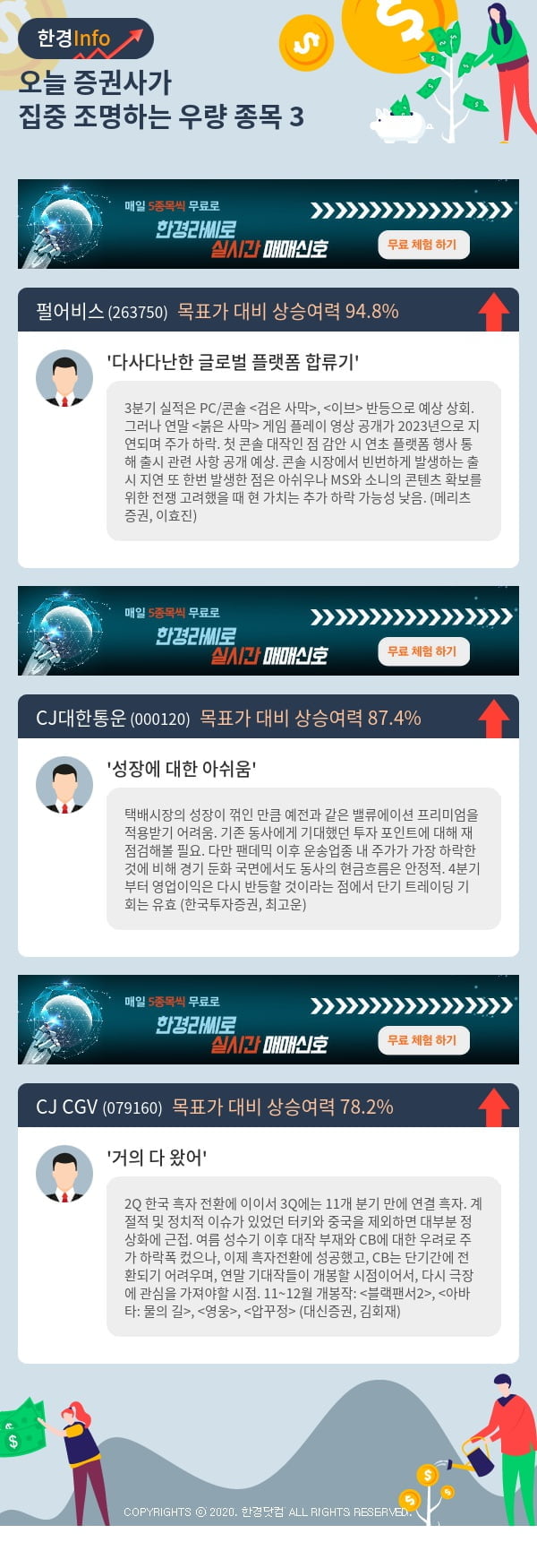 오늘 증권사가 집중 조명하는 우량 종목 3