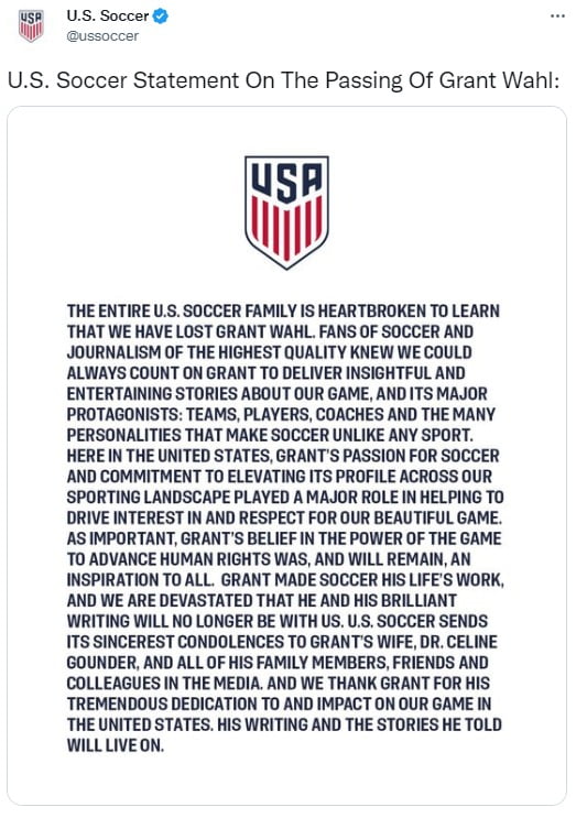 카타르 월드컵을 취재 중이던 미국 기자 그랜트 월의 사망에 미국축구연맹이 애도를 표했다. /사진=SNS