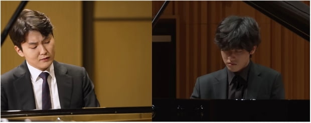 피아니스트 조성진(왼쪽)과 임윤찬(오른쪽)이 쇼팽의 '녹턴 Op.9 No.2' 작품을 연주하는 모습. 사진 출처=유튜브 '크레디아 클래식 클럽TV' '교보 노블리에 Art & Culture'