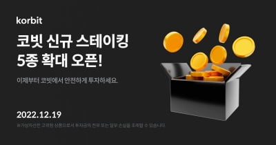 코빗, 이더리움 이어 가상자산 5종 스테이킹 서비스 추가