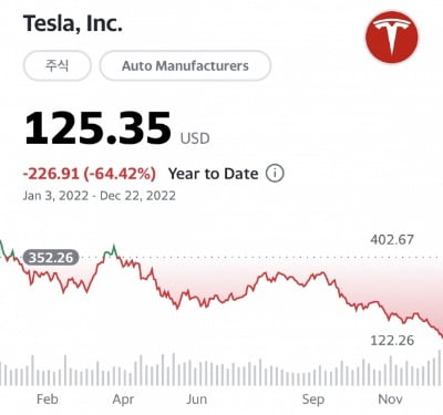 올해 들어 테슬라 주가 추이 /사진=야후파이낸스