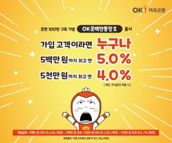 저축은행도 파킹통장 금리인상 가세…연 5% 'OK읏백만통장Ⅱ' 출시