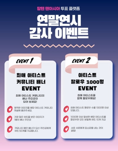 탑텐 텐아시아, 하트 지급 이벤트…직접 만든 이미지로 최애 아티스트 커뮤니티 꾸미기