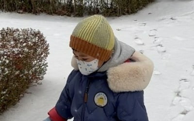 '강경준♥' 장신영, 추워도 둘째 子 태운 썰매 끌고 달리네 "힘들지만 행복"