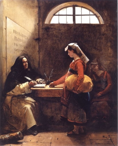 프랑수아 마리우스 그라네의 '면죄부를 사는 농민 소녀'(1825).