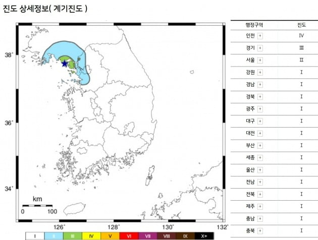9일 기상청에 따르면 이날 오전 1시 28분 15초 인천 강화군 서쪽 26km 해역에서 규모 3.7의 지진이 발생했다.  사진=기상청 홈페이지