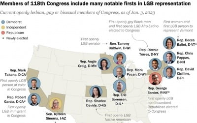 美 의회 동성애·양성애 의원 '역대 최다'…"10년간 3배 증가, 13명"