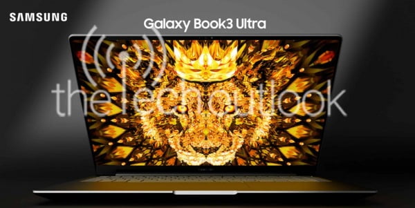 A imagem mostrada é assumida como sendo o Galaxy Book 3 Ultra.  Captura de Arena GSM