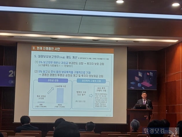 26일 서울 여의도 금융투자협회센터에서 자본시장연구원은 '2023년 자본시장 전망과 주요 이슈'를 주제로 한 세미나를 열었다. 사진은 발표 중인 이윤수 금융위 자본시장국장의 모습. 사진=신민경 기자