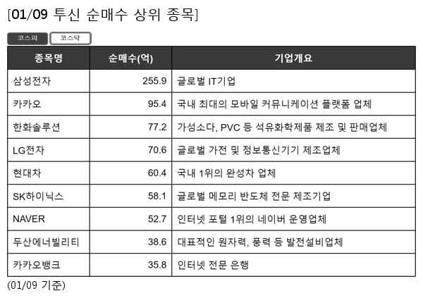 삼성전자,카카오,한화솔루션,LG전자,현대차,SK하이닉스,NAVER,두산에너빌리티,카카오뱅크