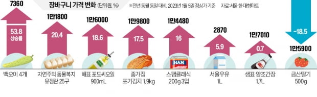 양파 141%·식용유 20%↑…"10만원으론 카트 반의 반도 못 채워"