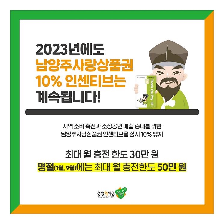 남양주시, 지역화폐 충전 인센티브 10% 유지