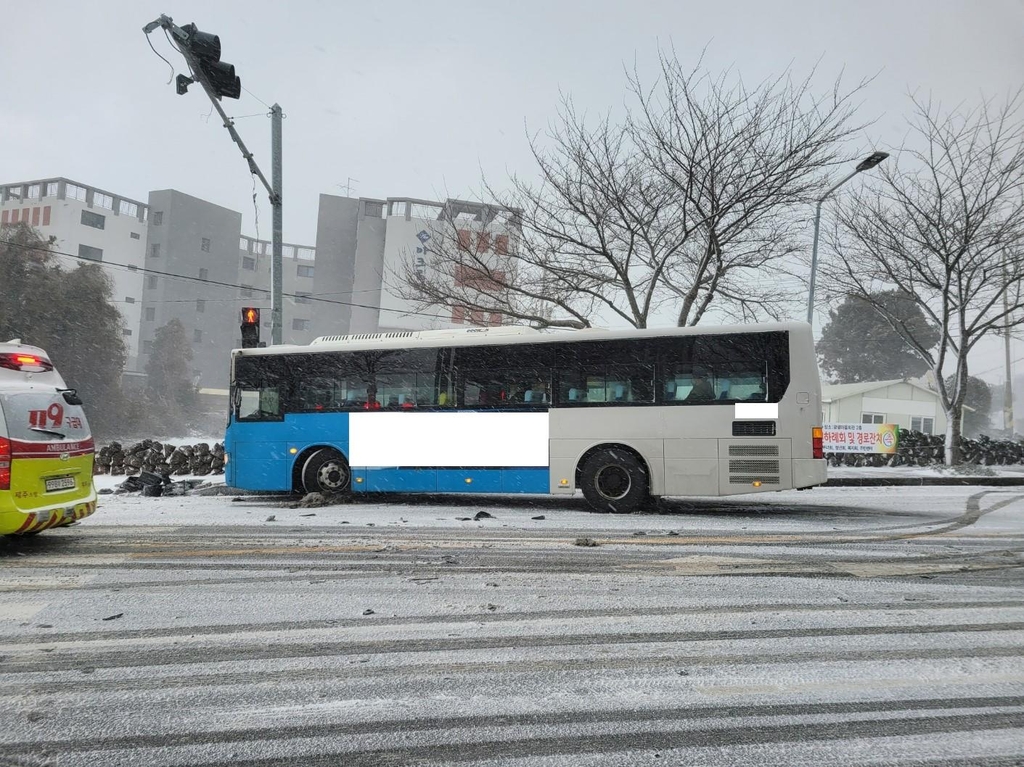 눈보라 치는 제주…하늘·바닷길 끊기고 눈길 사고 속출(종합)