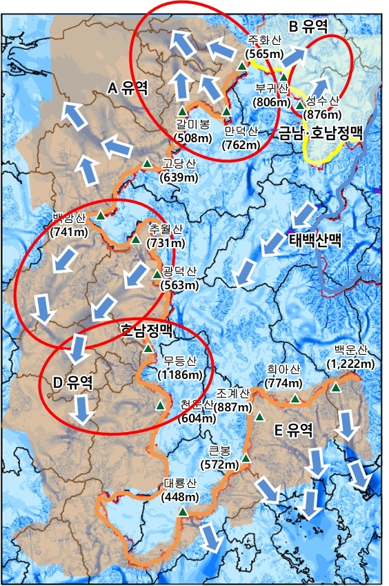 "호남·금남호남정맥서 생긴 찬 공기, 미세먼지 확산 차단"