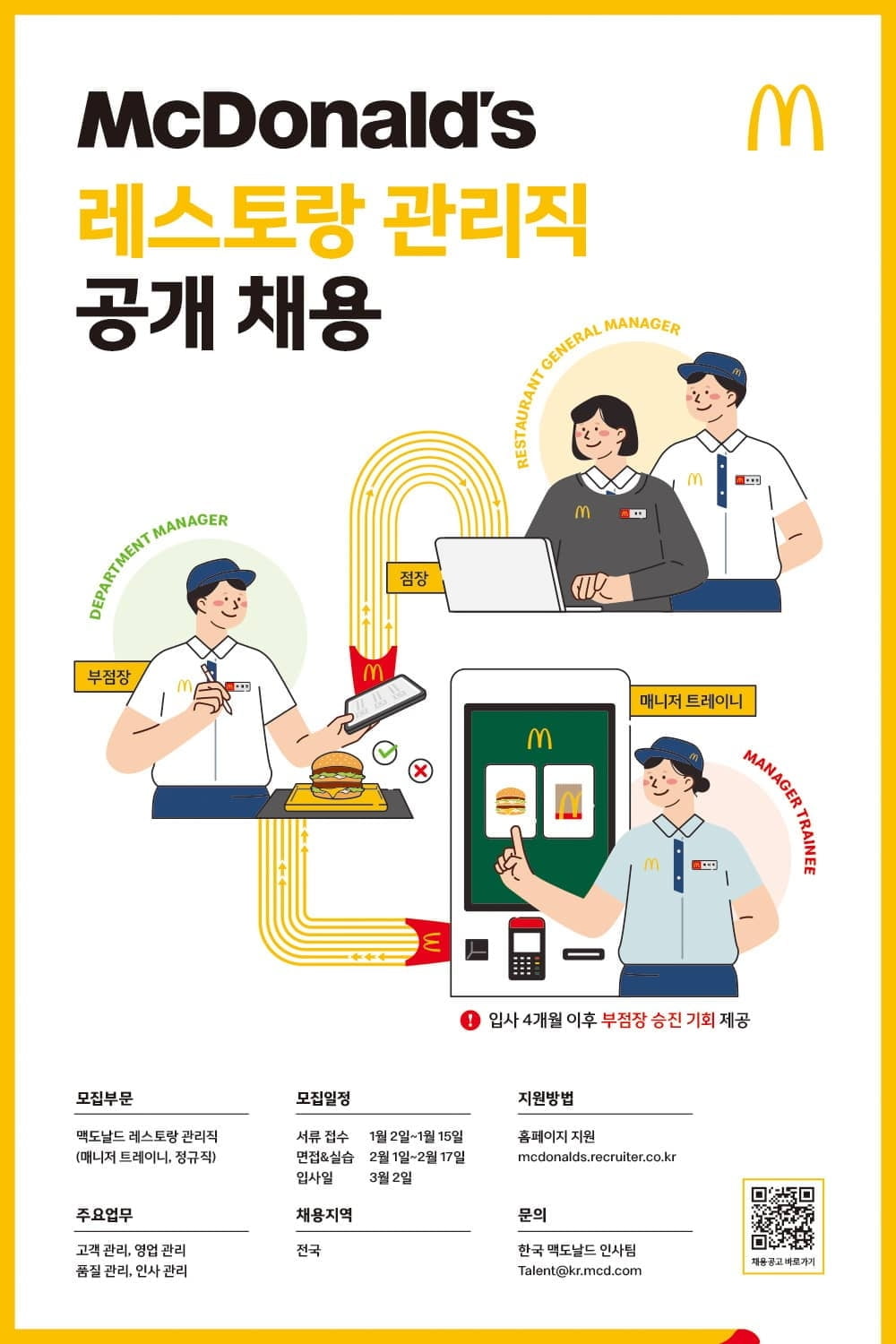 맥도날드, 레스토랑 관리직 공채...올해 500명 이상 채용 예정