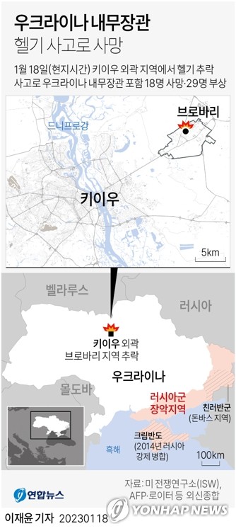 우크라 내무장관 헬기 사고로 사망…어린이 등 최소 16명 숨져(종합2보)