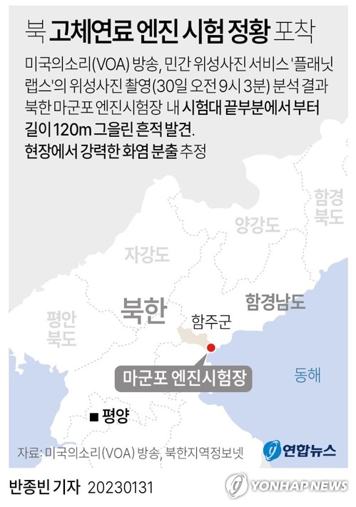 "北, 1∼2일 전 고체연료 엔진 시험"…軍 "동향 주시"(종합)