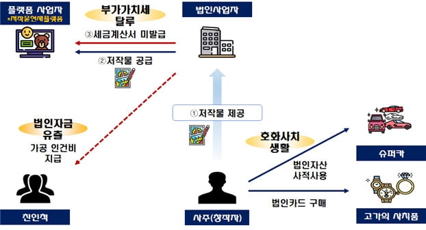 웹툰 연재를 면세 신고해 탈루한 소득으로 슈퍼카 및 사치품을 구매하고 가족에게 가공 인건비를 지급한 웹툰 작가 /사진=국세청 제공