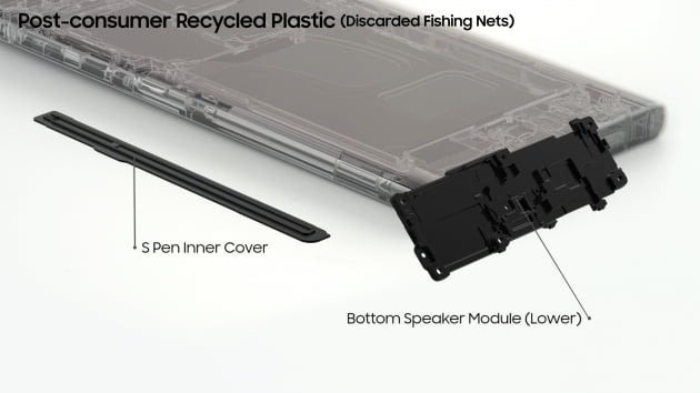 갤럭시 S23 울트라에 적용된 폐어망 재활용 플라스틱 부품/사진=삼성전자