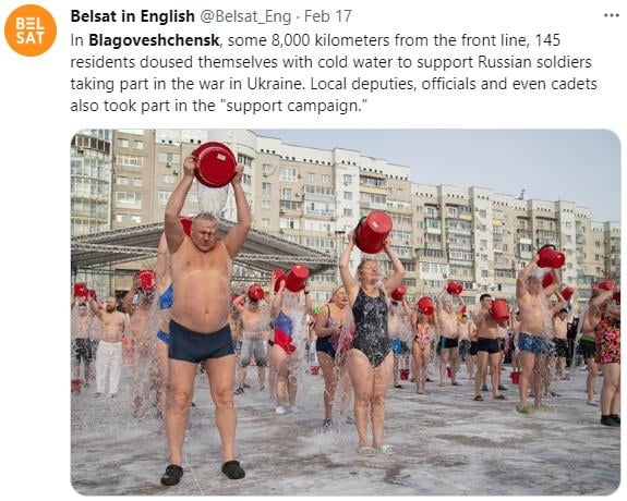 러시아 주민들 우크라전 지지 캠페인. /사진=Belsat 트위터 캡처