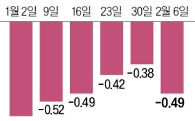 '1·3대책' 약발 끝?…아파트값, 6주만에 다시 낙폭 확대