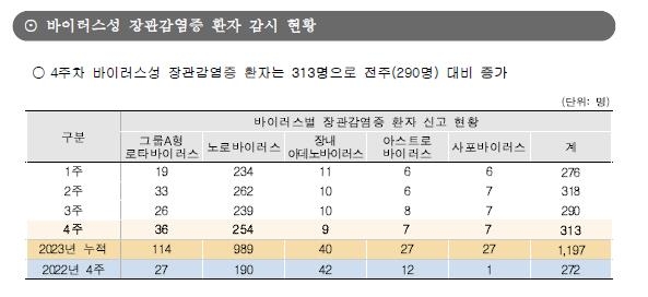 독감 환자 한달새 감소세 지속…겨울 장염·식중독은 증가